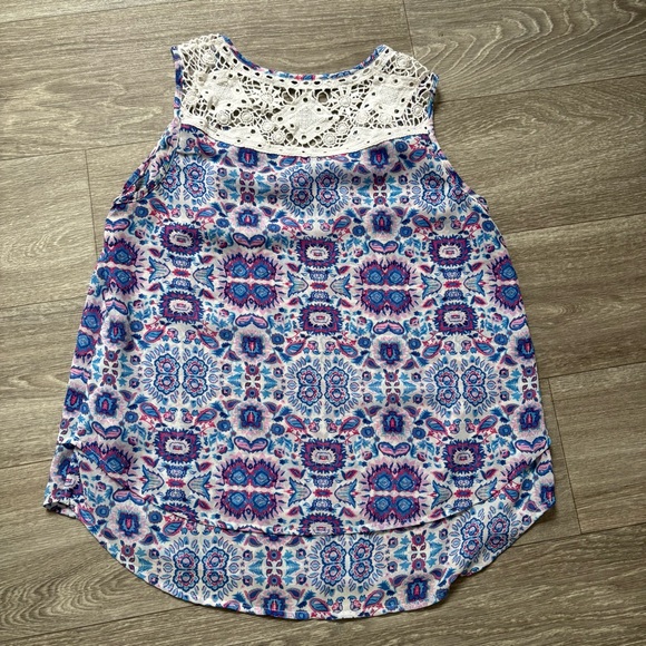 Q&A Boho Chic Sleeveless Top crochet lace yoke layered blouse women's XS - Picture 3 of 8